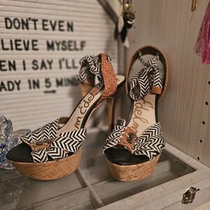 Sam Edelman Black and Tan Zigzag Heels